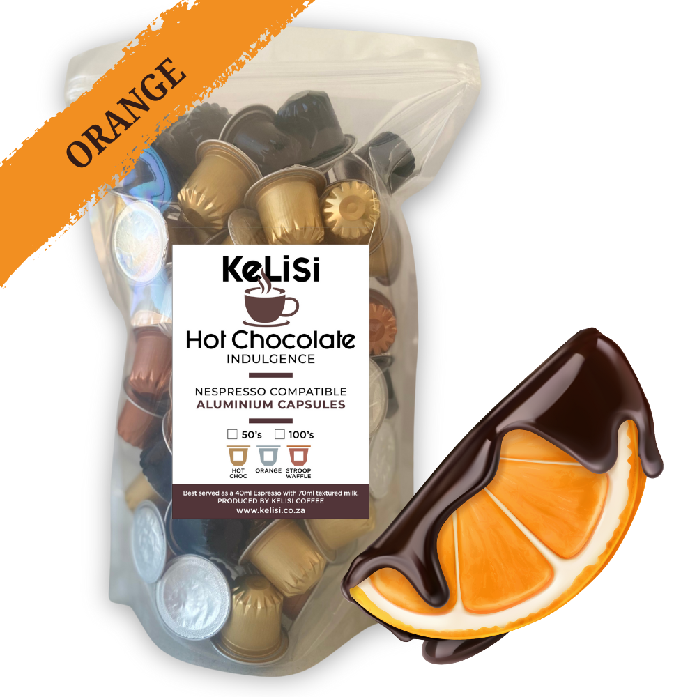 Kelisi Bulk 100 Orange Hot Chocolate Nespresso Compatible Aluminium Capsules