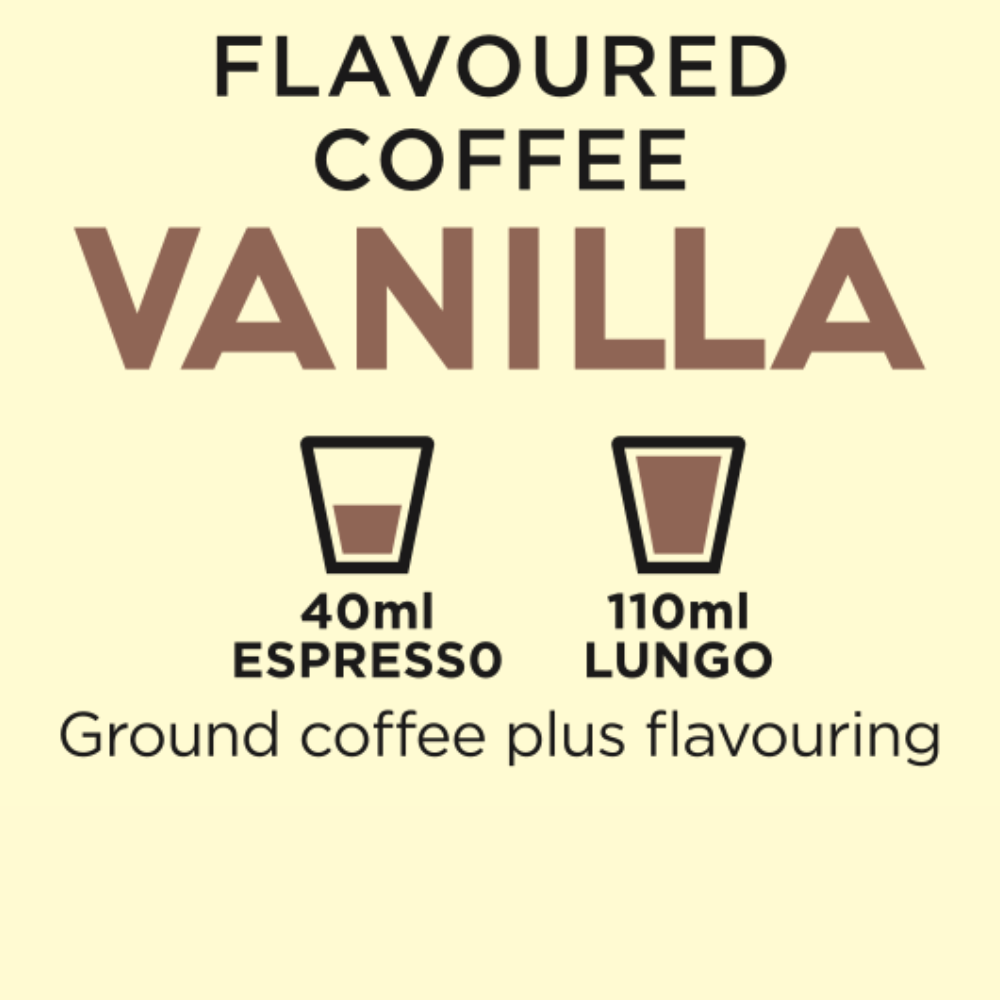 Discover the irresistible aroma and creamy essence of vanilla in our flavoured coffees. Elevate your coffee experience with every cup of Kelisi's premium vanilla-infused blends. Order now and enjoy the indulgent flavour of our Nespresso Compatible Aluminium Capsules!