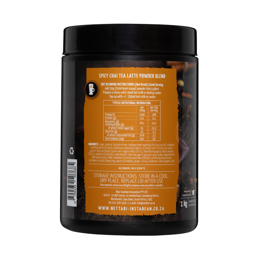 Spicy Chai Tea Latte Powder Blend 1kg Jar