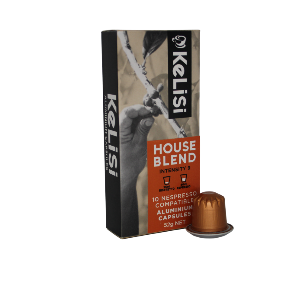 Kelisi House Blend coffee capsules are a convenient and easy way to make a delicious cup of espresso at home. These pre-measured capsules contain finely ground coffee beans that have been compressed into a small, airtight package.